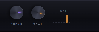 NERVE and GRIT knobs, SIGNAL meter
